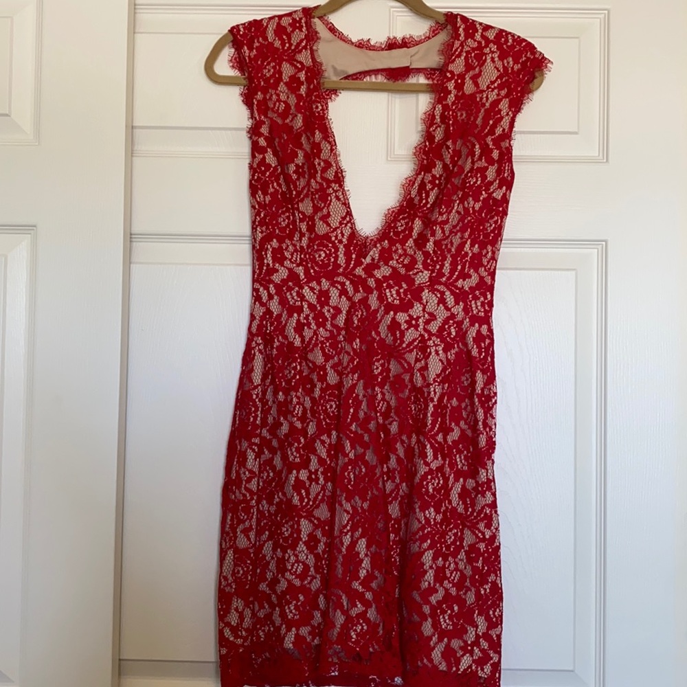 Lace Low Cut Mini Dress